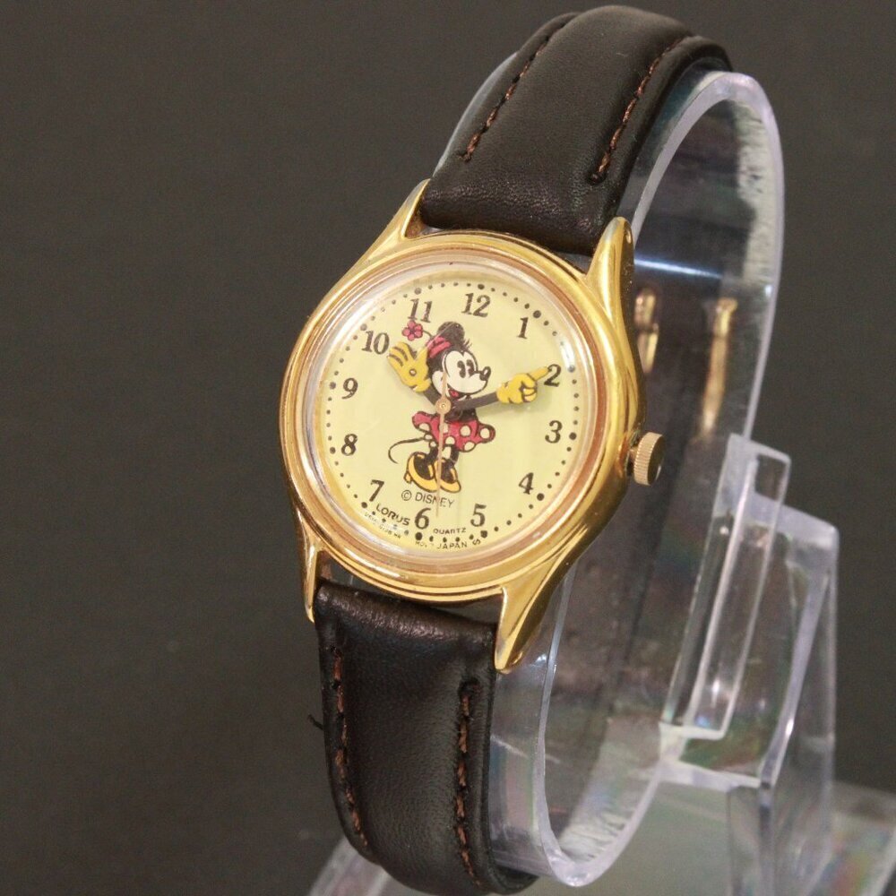 Lorus Ladies Mini Mouse Watch Gold Tone Case New Brown Leather Strap And Battery - Picture 4 of 14